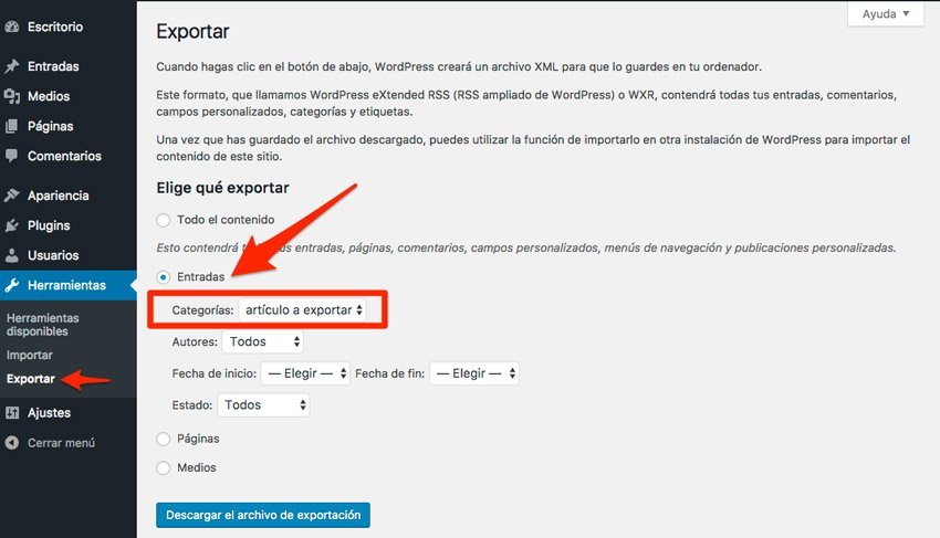 Exportar contenido WordPress